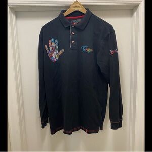 COOGI Black Polo with Vibrant Hand Design